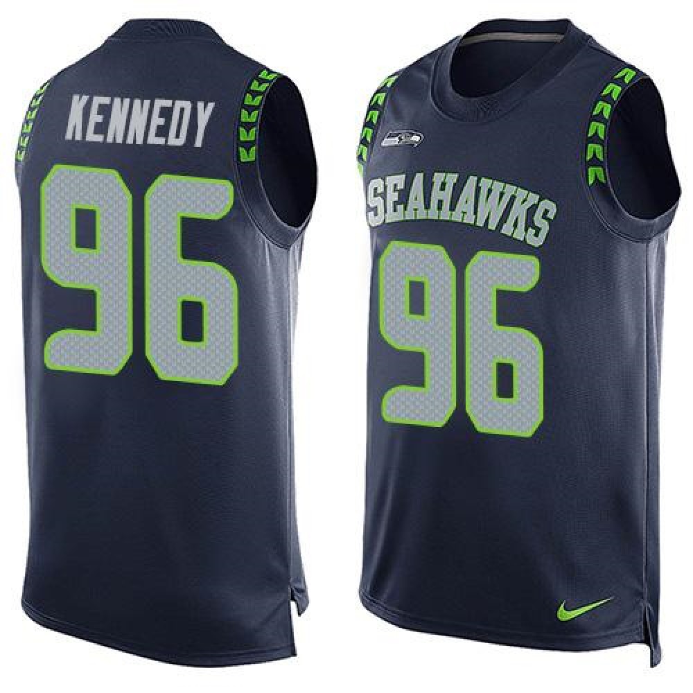 Seahawks #96 Cortez Kennedy Steel Blue Team Color Men's Stitched NFL Limited Tank Top Jersey