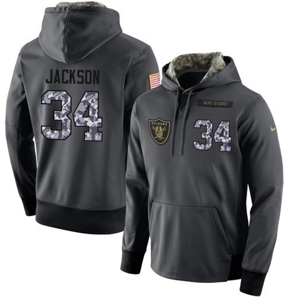 NFL Men'sOakland Raiders #34 Bo Jackson Stitched Black Anthracite Salute to Service Player Performance Hoodie