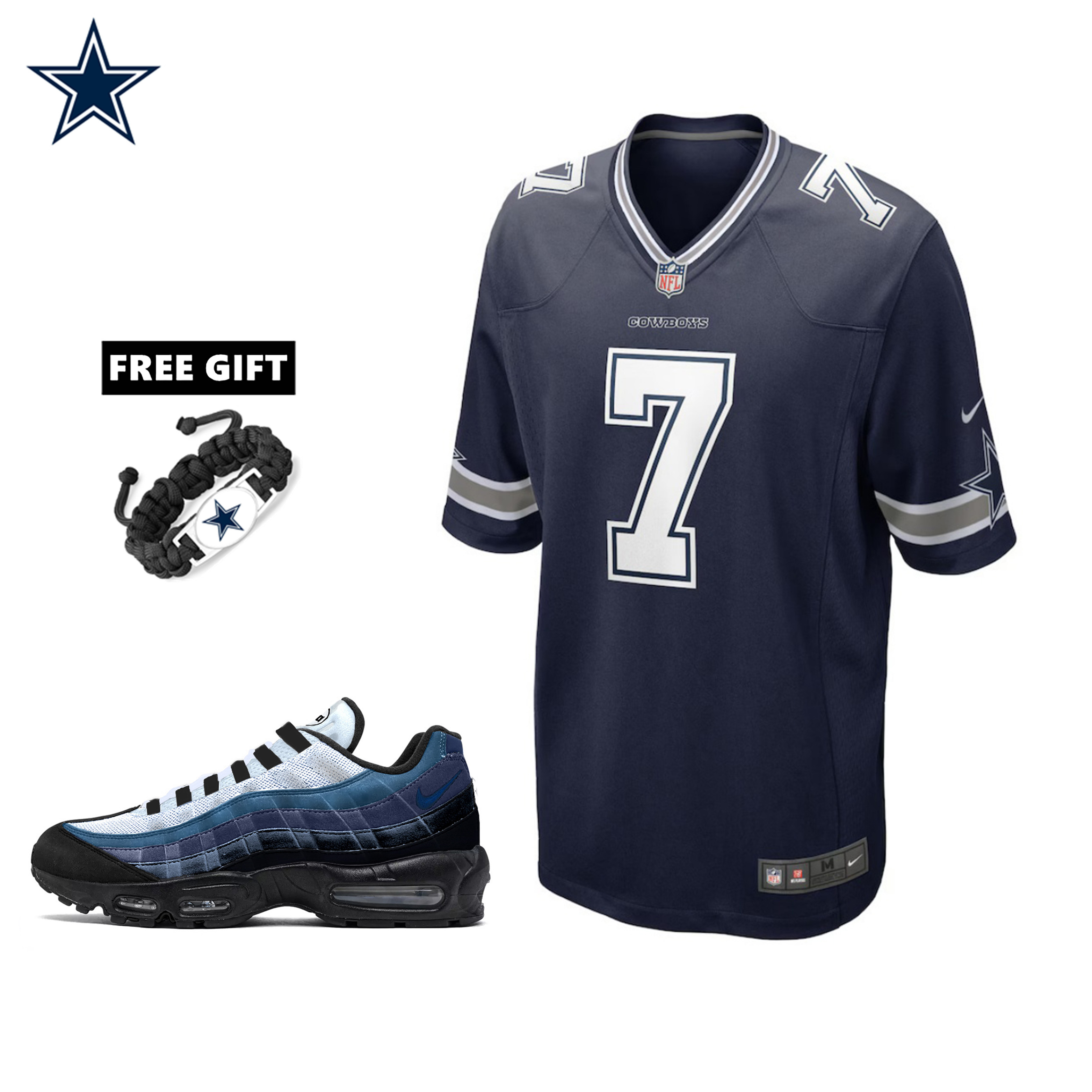 🔥Combo Sale - Dallas Cowboys Trevon Diggs Nike Navy Game Jersey & Air Max 95 Team Color Sneakers