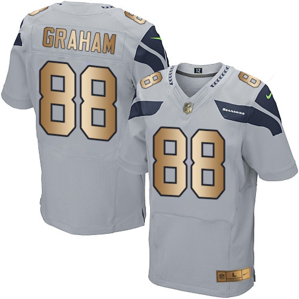Seahawks #88 Jimmy Graham Grey Alternate Men's Stitched NFL Elite Gold Jersey