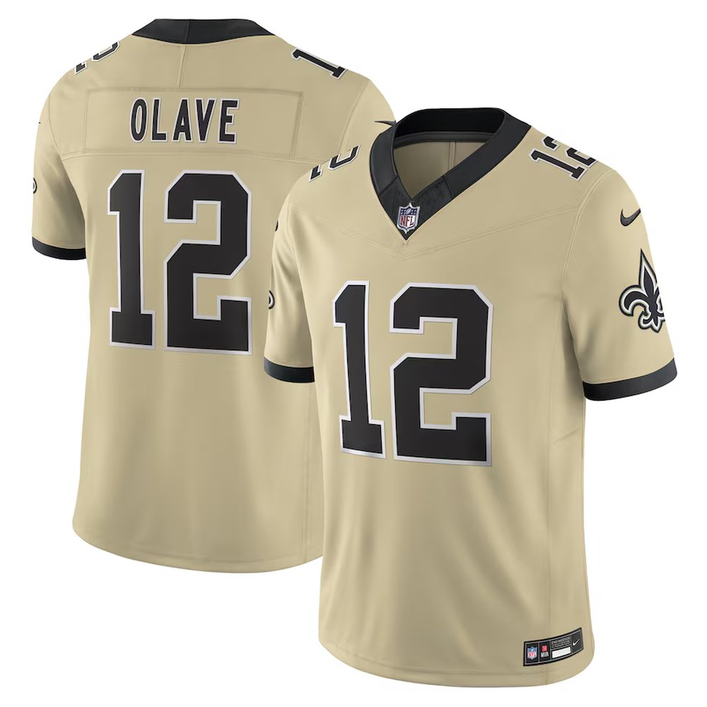 Youth New Orleans Saints #12 Chris Olave Nike Gold Alternate Gameday Golds Alternate Vapor F.U.S.E. Limited Jersey