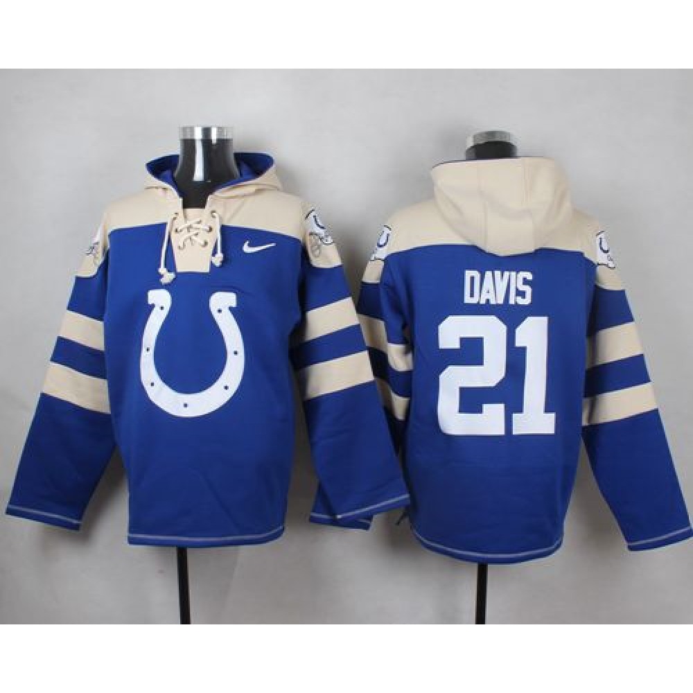 Colts #21 Vontae Davis Royal Blue Player Pullover NFL Hoodie