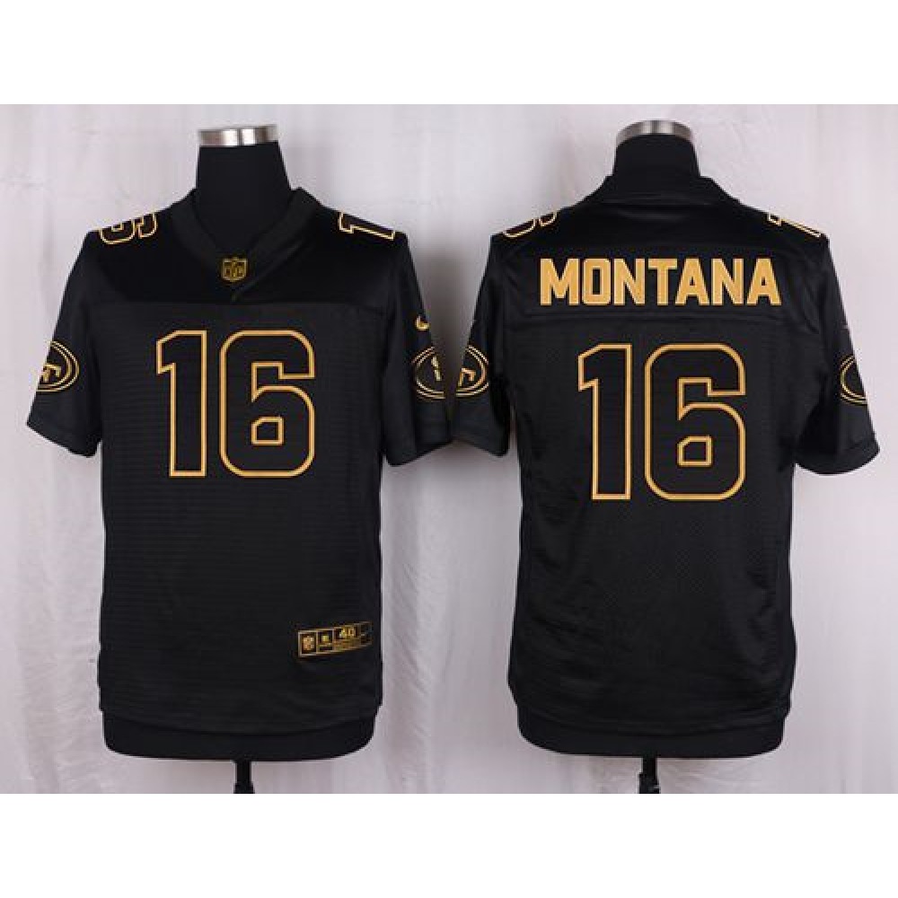 49ers #16 Joe Montana Black Men's Stitched NFL Elite Pro Line Gold Collection Jersey
