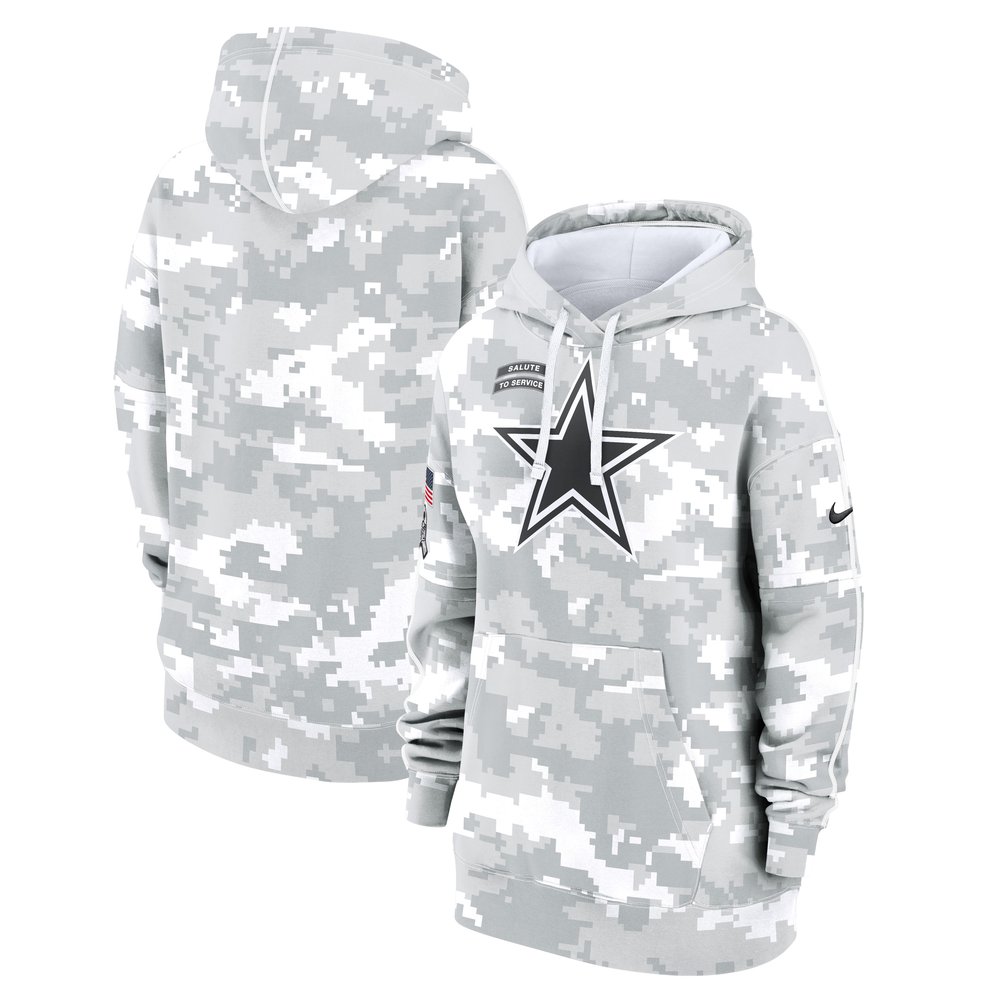 Women's Dallas CowboysArctic Camo 2024 Salute To Service Club Fleece Pullover Hoodie