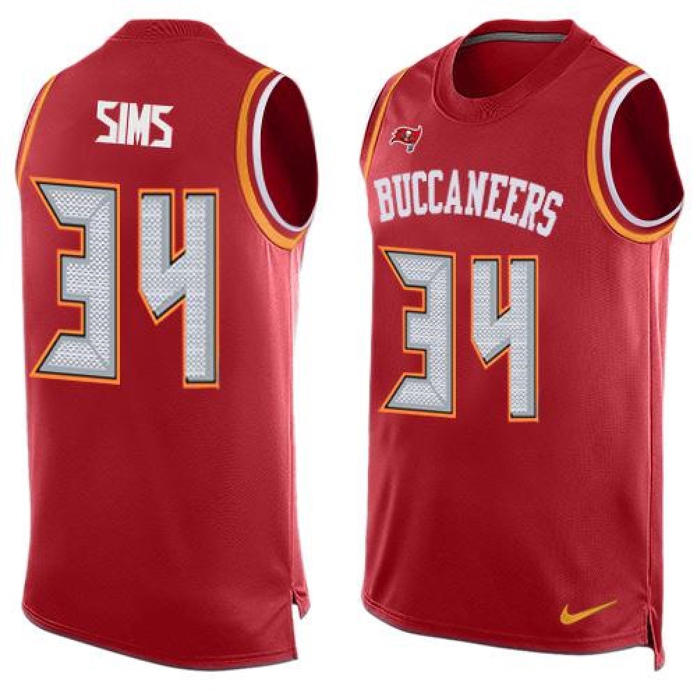 Buccaneers #34 Charles Sims Red Team Color Men's Stitched NFL Limited Tank Top Jersey