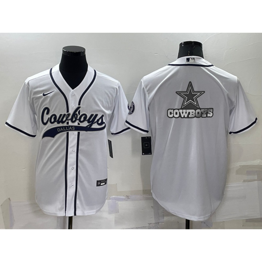Men's Dallas Cowboys White Team Big Logo With Patch Cool Base Stitched Baseball Jersey