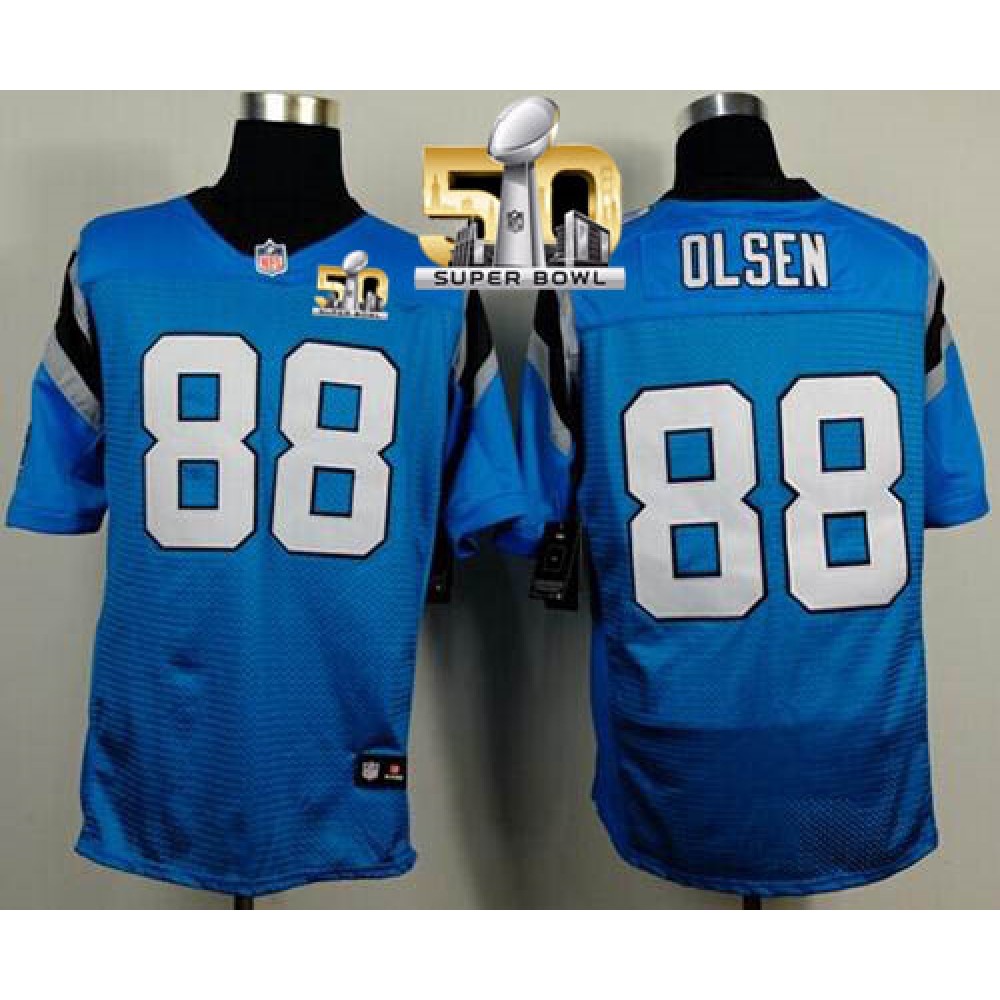 Panthers #88 Greg Olsen Blue Alternate Super Bowl 50 Men's Stitched NFL Elite Jersey