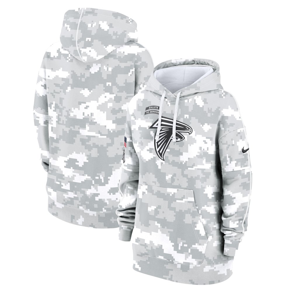 Women's Atlanta FalconsArctic Camo 2024 Salute To Service Club Fleece Pullover Hoodie