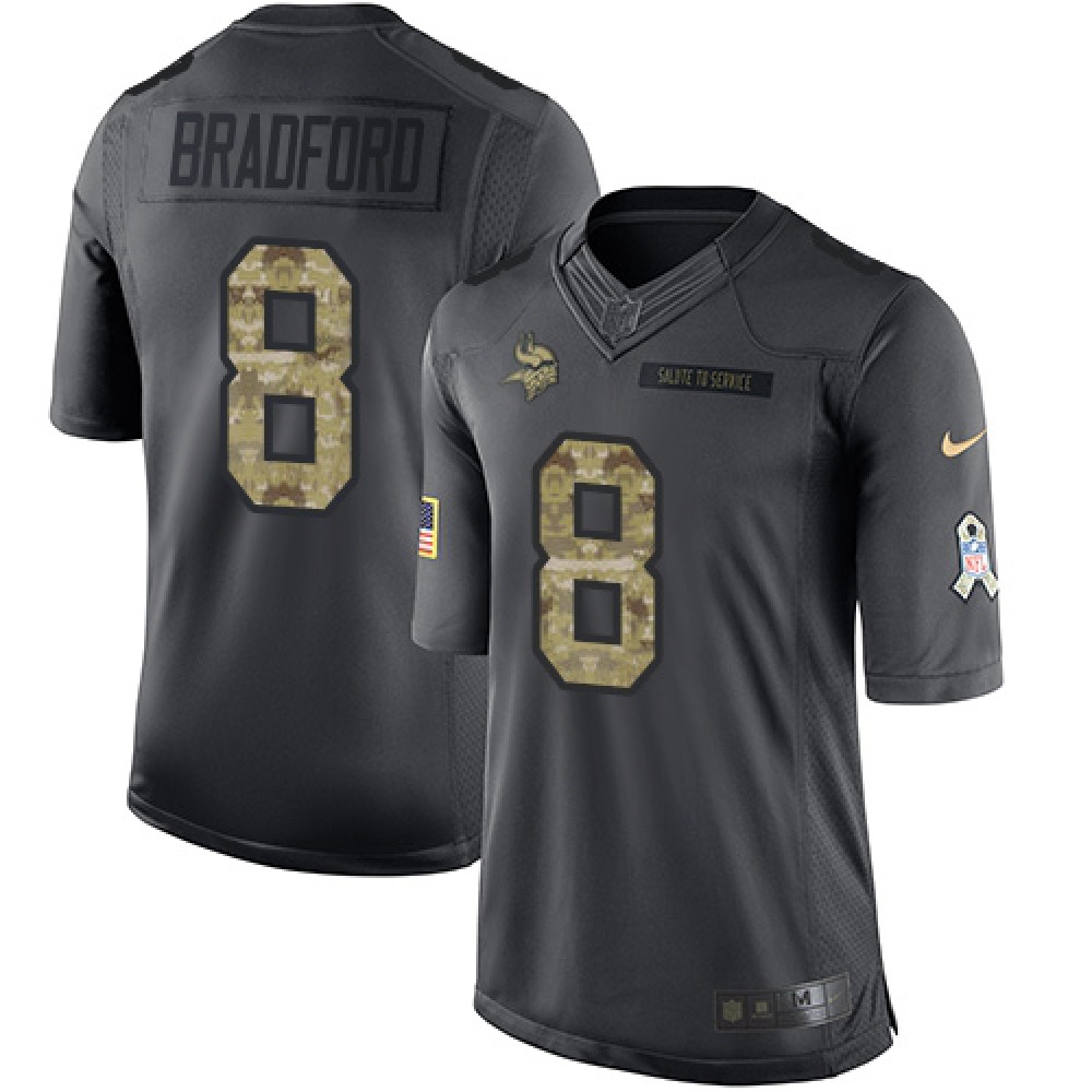 Vikings #8 Sam Bradford Black Men's Stitched NFL Limited 2016 Salute To Service Jersey