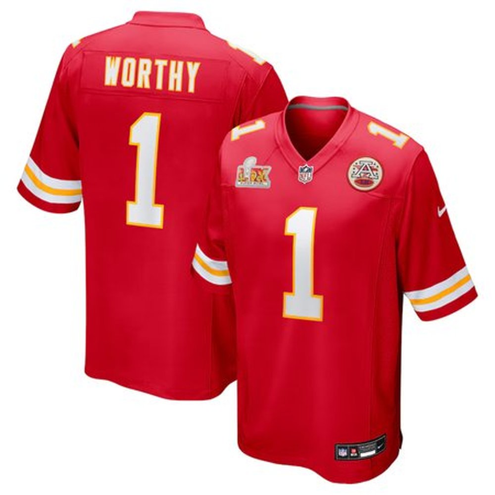 Men's Kansas City Chiefs #1 Xavier WorthyRed Super Bowl LIX Game Jersey