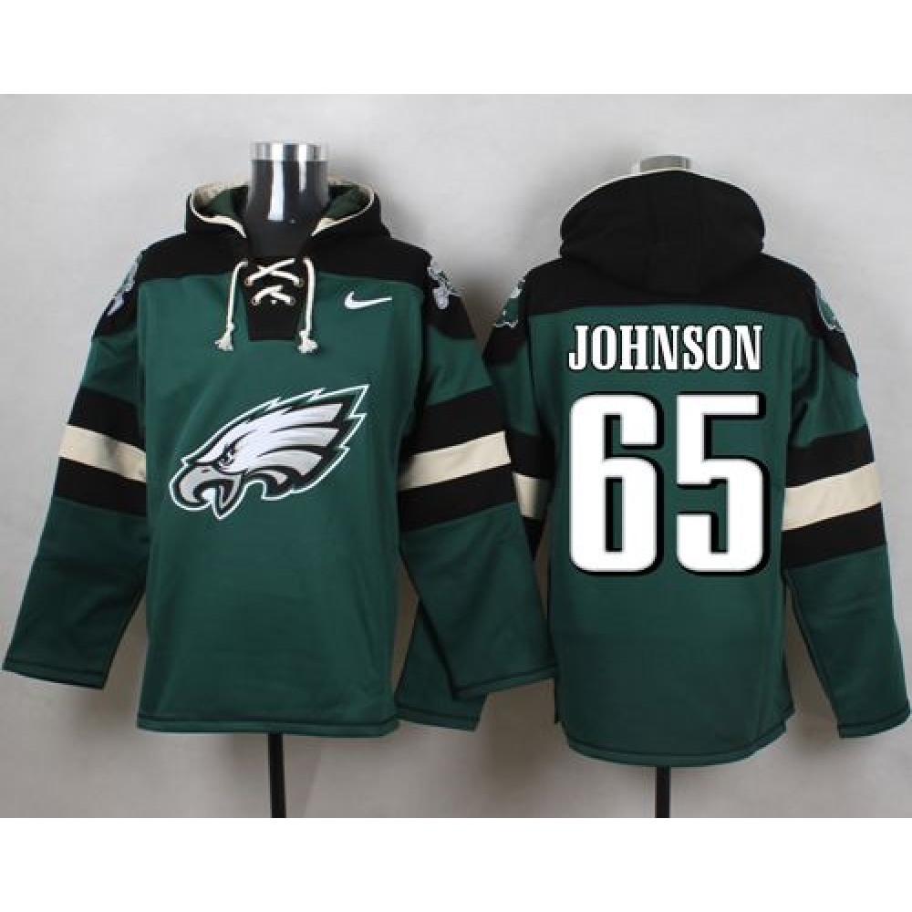 Eagles #65 Lane Johnson Midnight Green Player Pullover NFL Hoodie