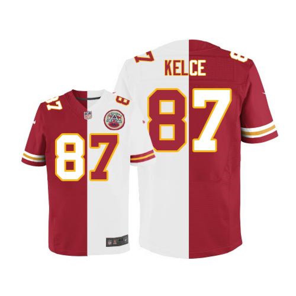 Chiefs #87 Travis Kelce Red/White Men's Stitched NFL Elite Split Jersey