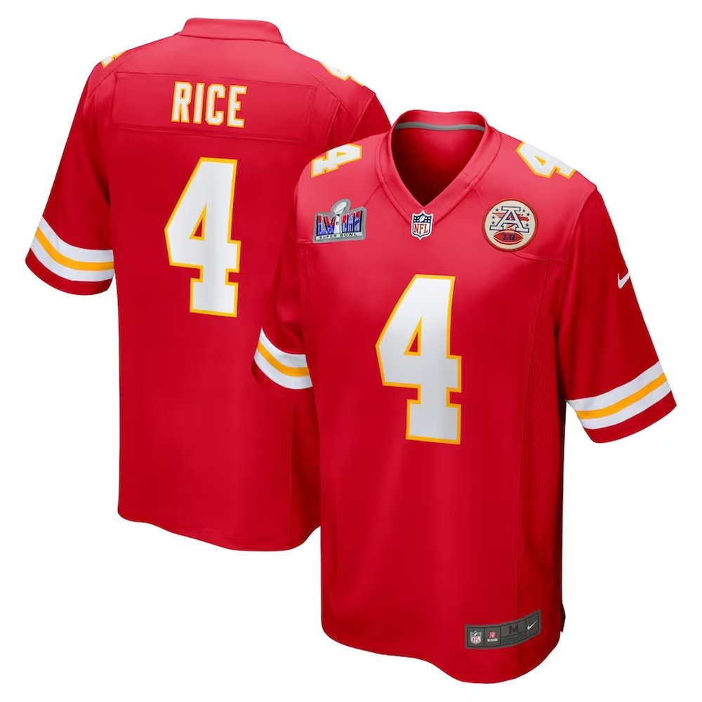 Men's Kansas City Chiefs #4 Rashee RiceRed Super Bowl LVIII Game Jersey