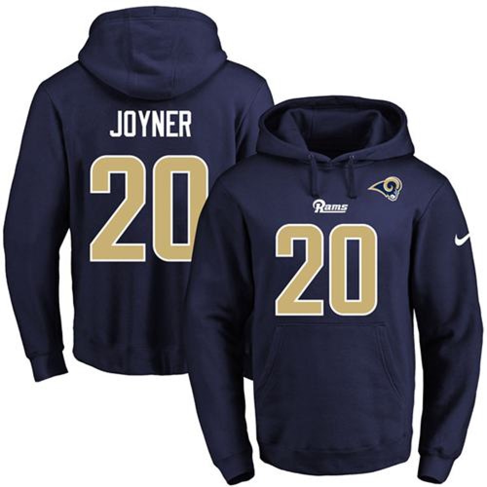 Rams #20 Lamarcus Joyner Navy Blue Name & Number Pullover NFL Hoodie