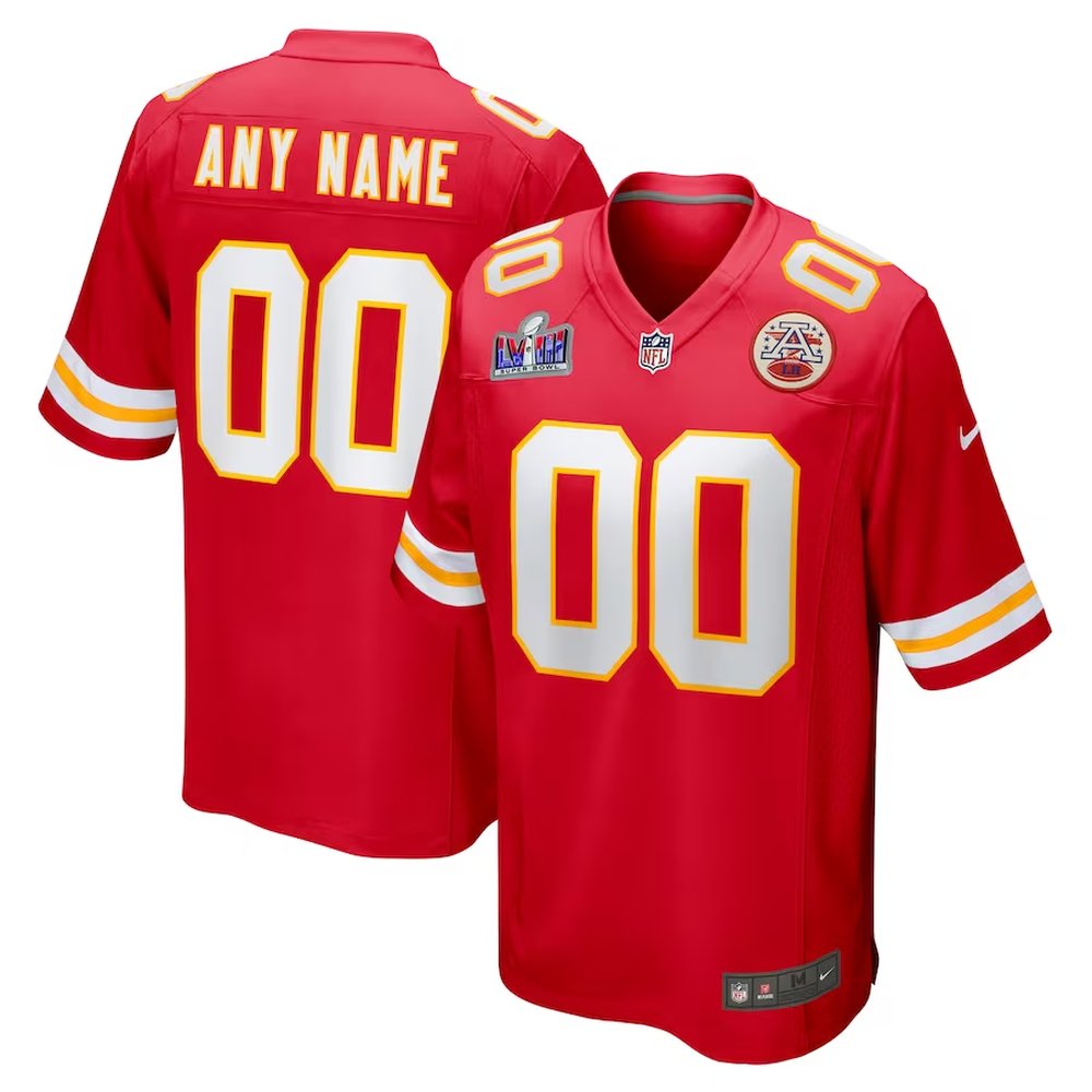 Men's Kansas City ChiefsRed Super Bowl LVIII Patch Custom Game Jersey