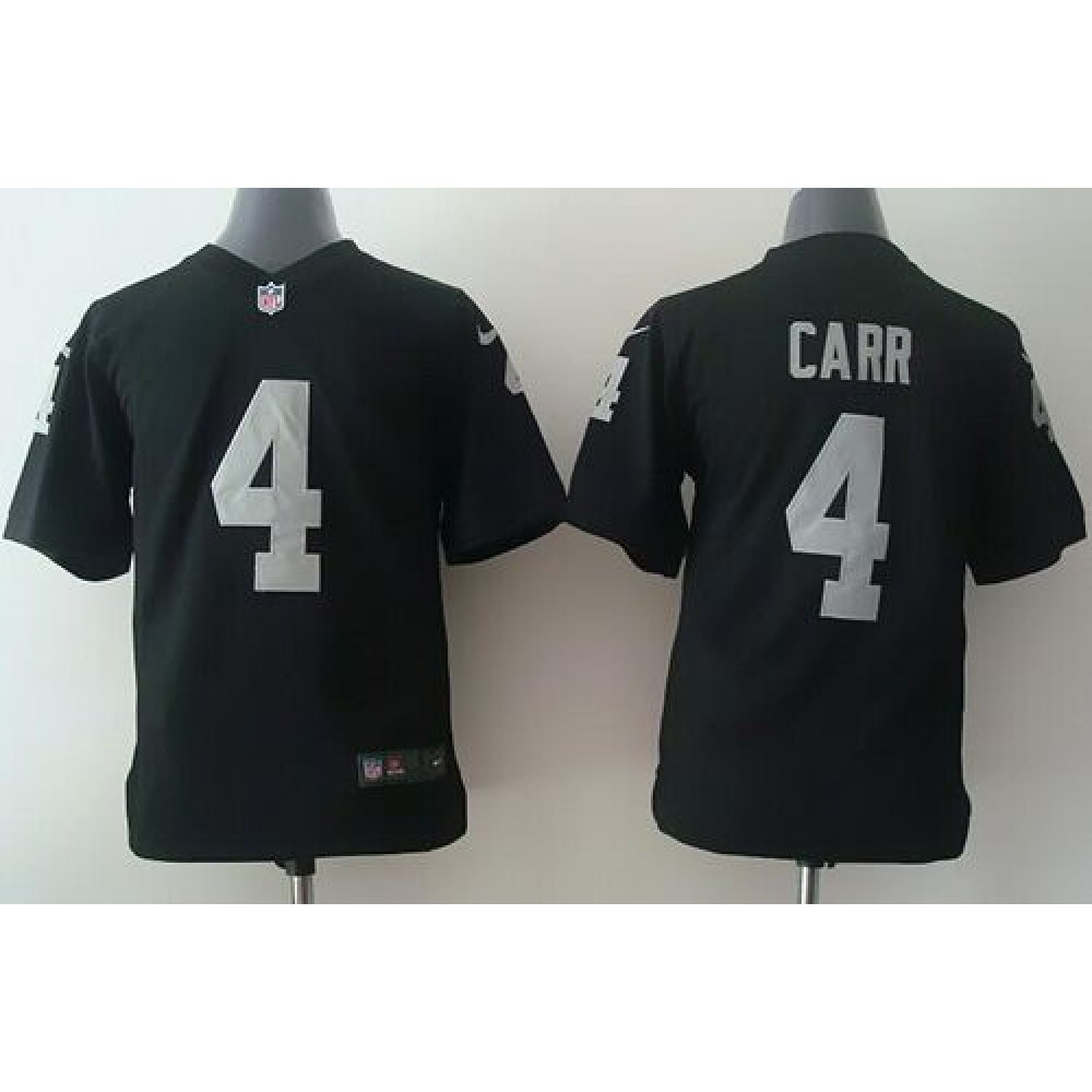 Raiders #4 Derek Carr Black Team Color Youth Stitched NFL Elite Jersey