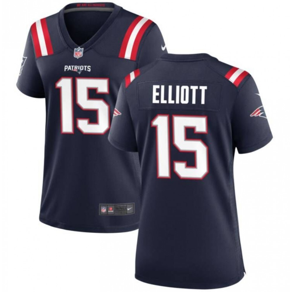 Women's New England Patriots #15 Ezekiel Elliott Navy Stitched Jersey(Run Small)