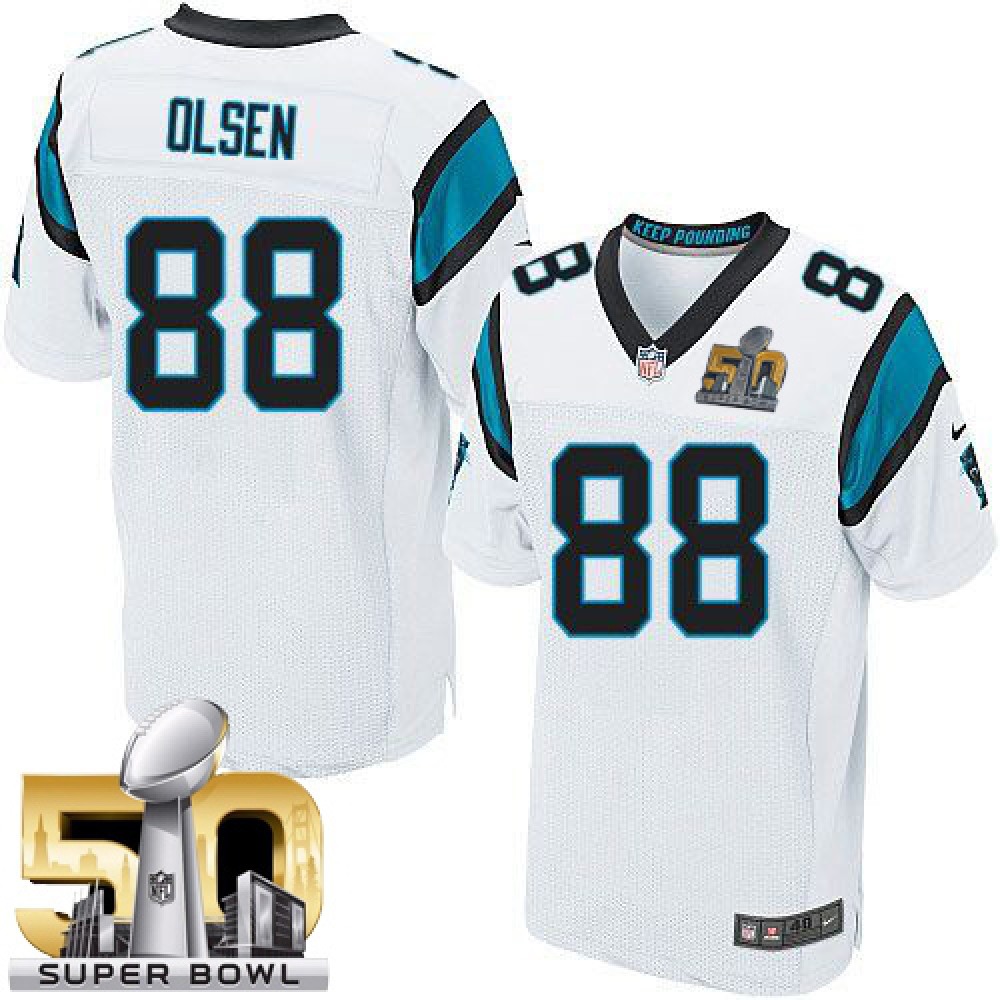 Panthers #88 Greg Olsen White Super Bowl 50 Men's Stitched NFL Elite Jersey