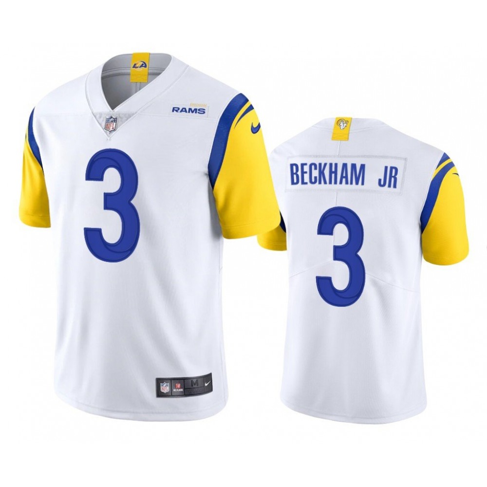 Men's Los Angeles Rams #3 Odell Beckham Jr. 2021 White Vapor Untouchable Limited Stitched Football Jersey