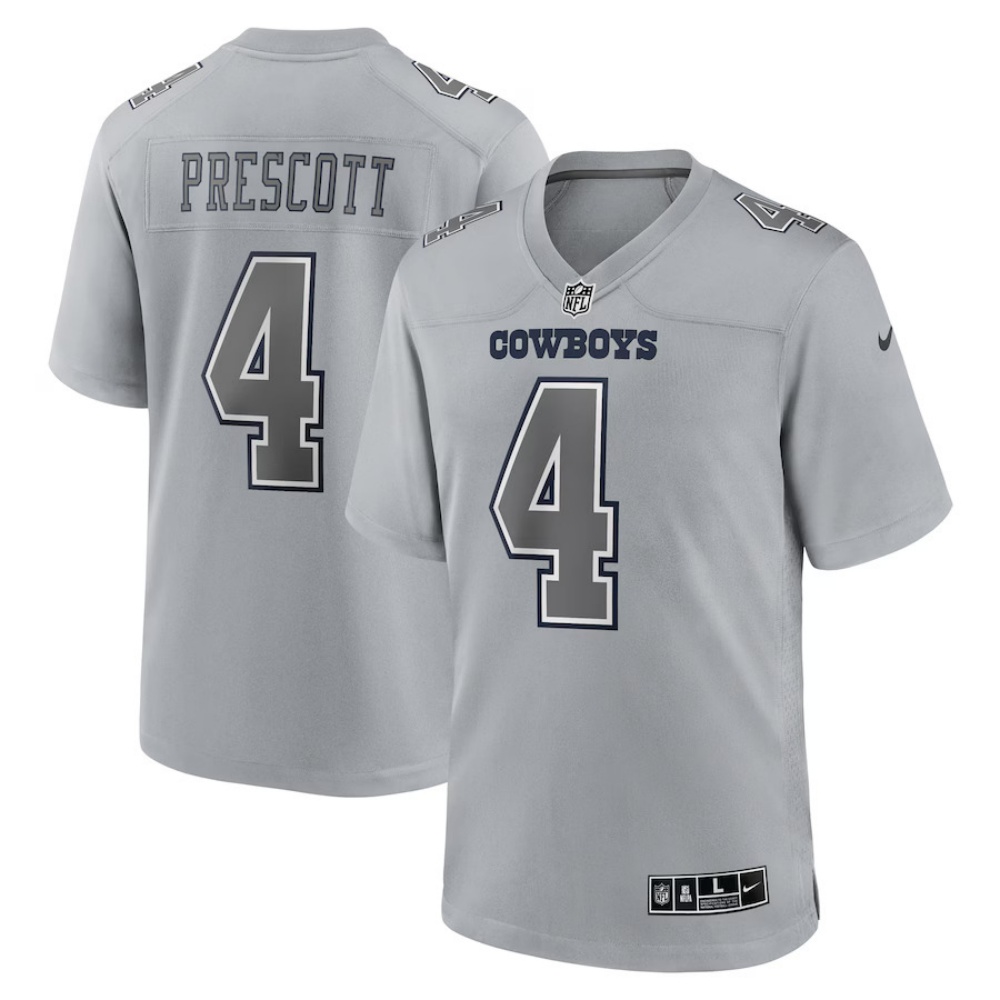 🔥Combo Sale - Dallas Cowboys Dak Prescot Nike Gray Atmosphere Fashion Game Jersey & New Era Navy Main 9FIFTY Adjustable Hat