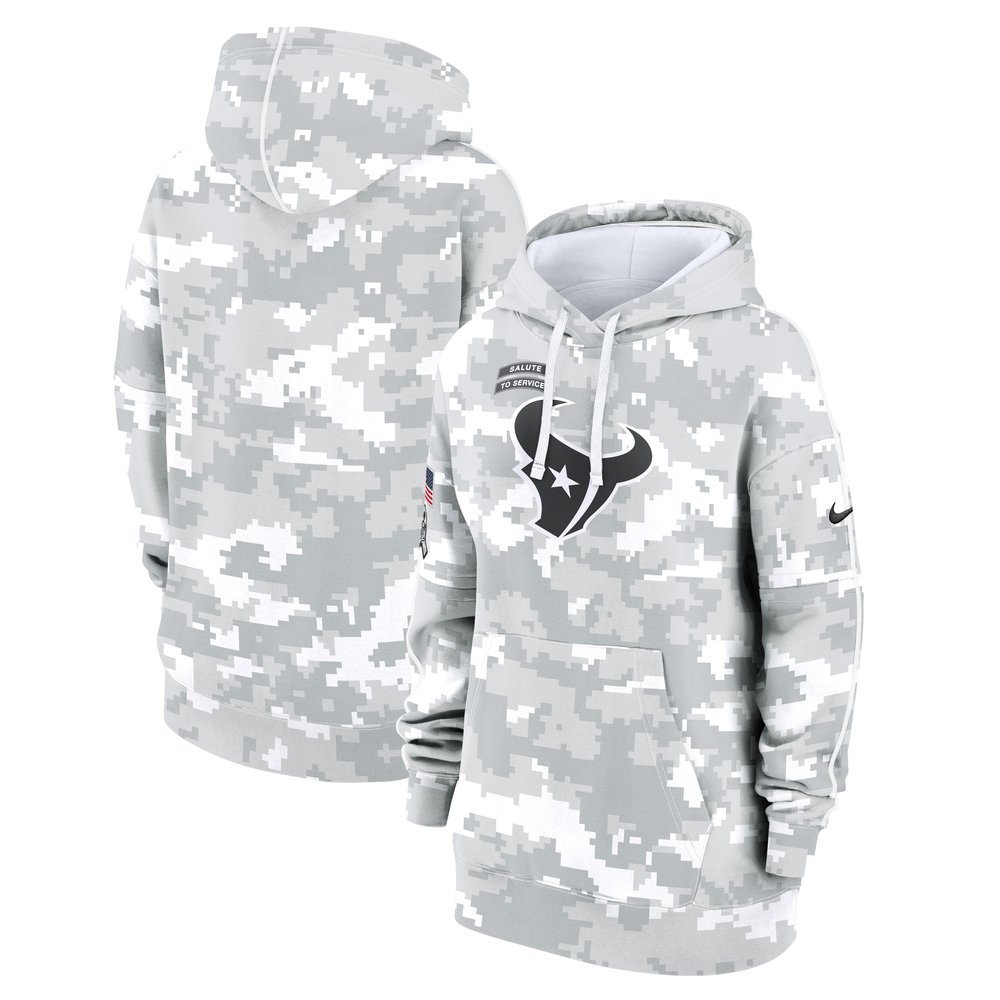 Women's Houston TexansArctic Camo 2024 Salute To Service Club Fleece Pullover Hoodie