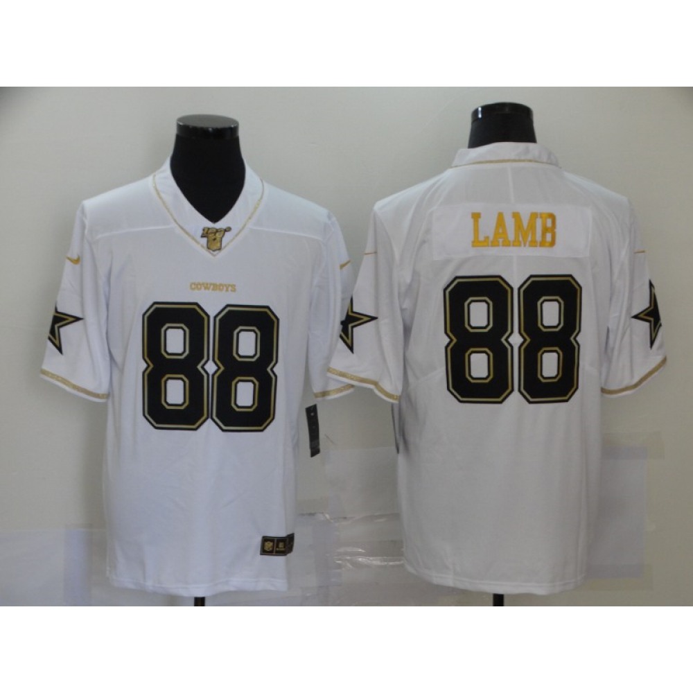 Men's Dallas Cowboys #88 CeeDee Lamb White Golden 100th Season Stitched Jersey