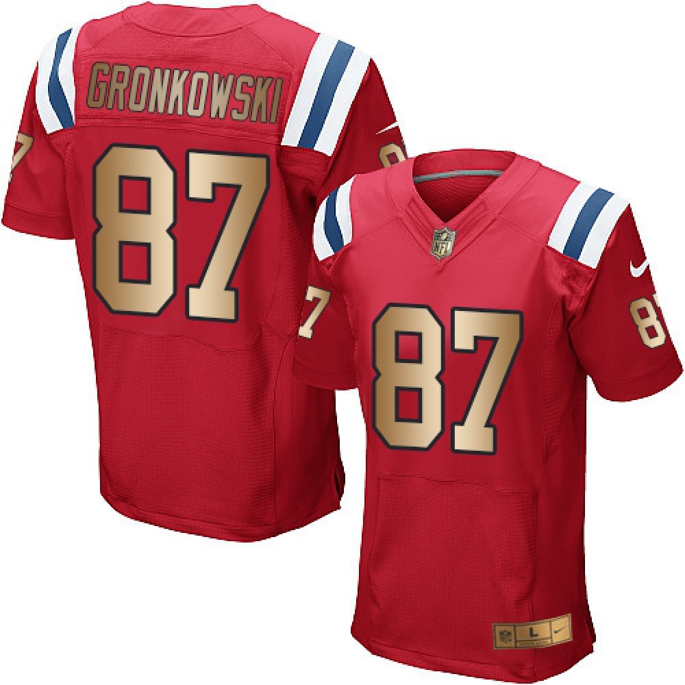 Patriots #87 Rob Gronkowski Red Alternate Men's Stitched NFL Elite Gold Jersey