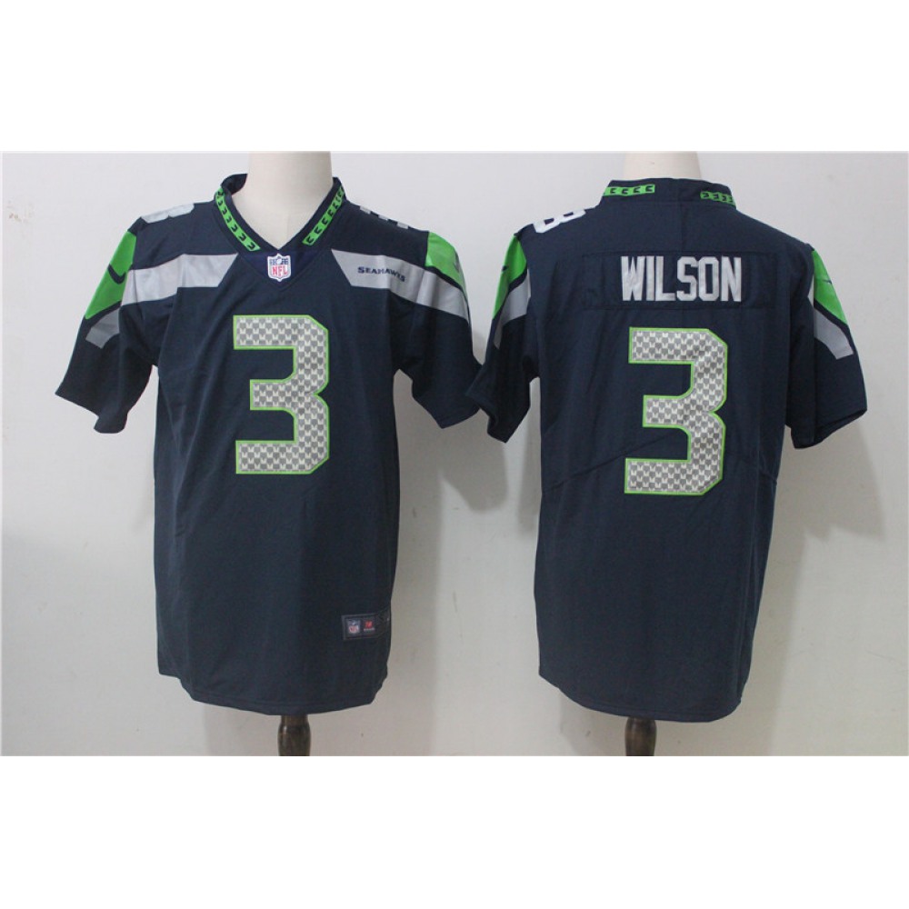 Men'sSeattle Seahawks #3 Russell Wilson Steel Blue Team Color Stitched NFL Vapor Untouchable Limited Jersey