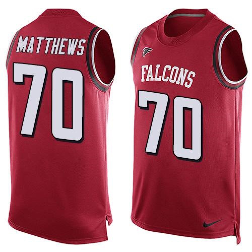 Falcons #70 Jake Matthews Red Team Color Men's Stitched NFL Limited Tank Top Jersey