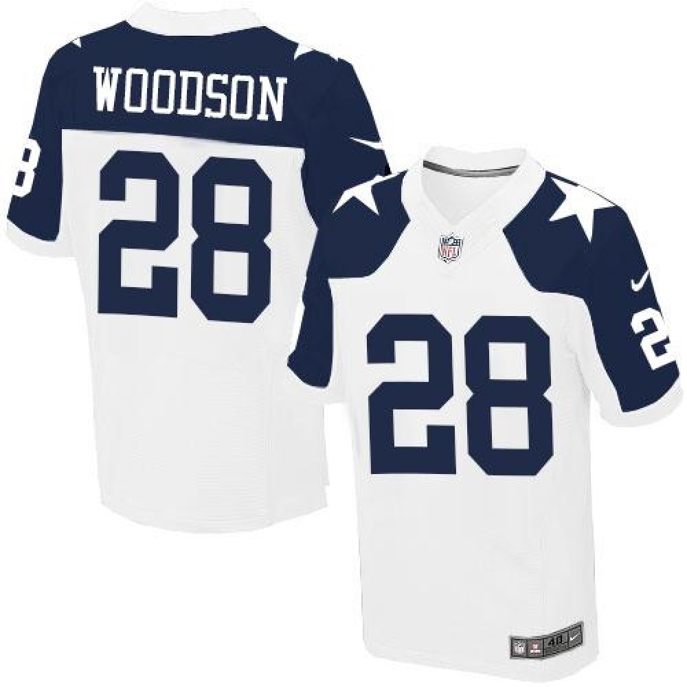 Cowboys #28 Darren Woodson White Thanksgiving Throwback Men's Stitched NFL Elite Jersey