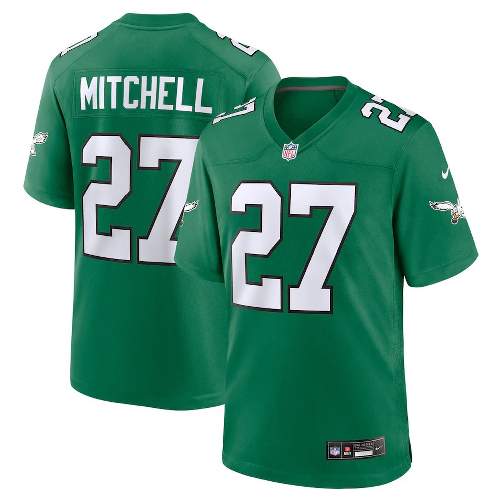 Youth#27 Quinyon Mitchell Kelly Green Philadelphia Eagles Alternate Game Jersey