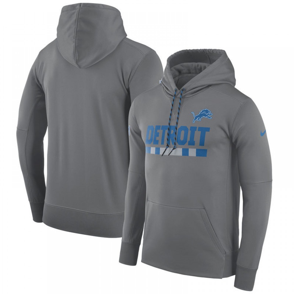 Men's Detroit LionsHeathered Gray Sideline Team Name Performance Pullover Hoodie