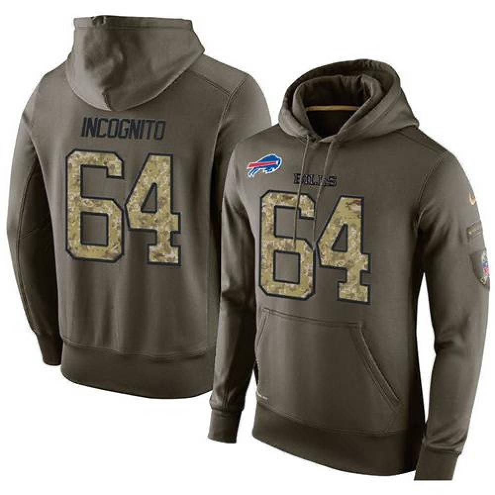 NFL Men'sBuffalo Bills #64 Richie Incognito Stitched Green Olive Salute To Service KO Performance Hoodie