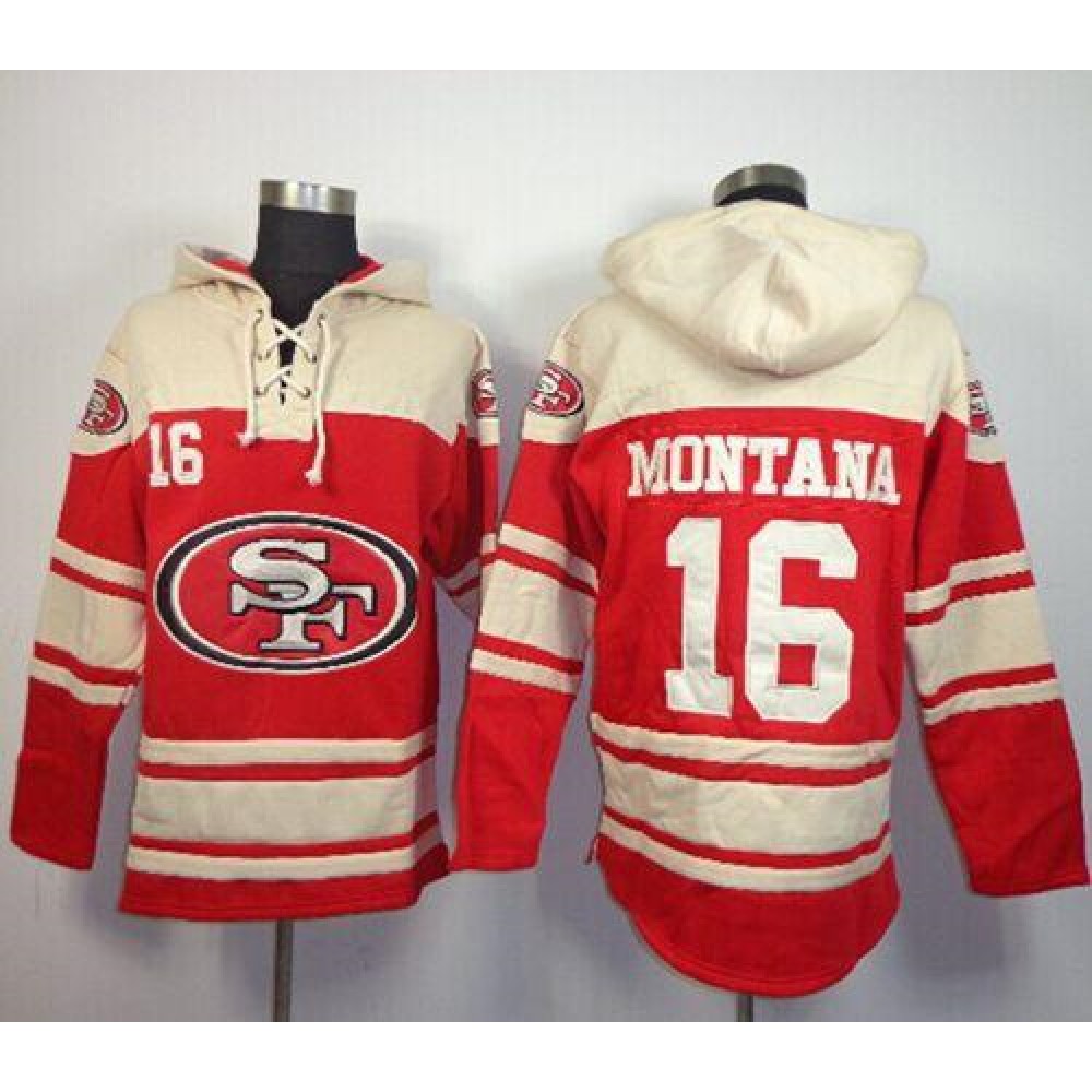 49ers #16 Joe Montana Red Sawyer Hoodie Sweatshirt NFL Hoodie
