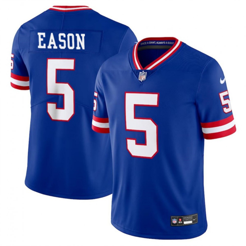 Men's New York Giants #5 Jacob Eason Royal ThrowbackLimited Stitched Jersey