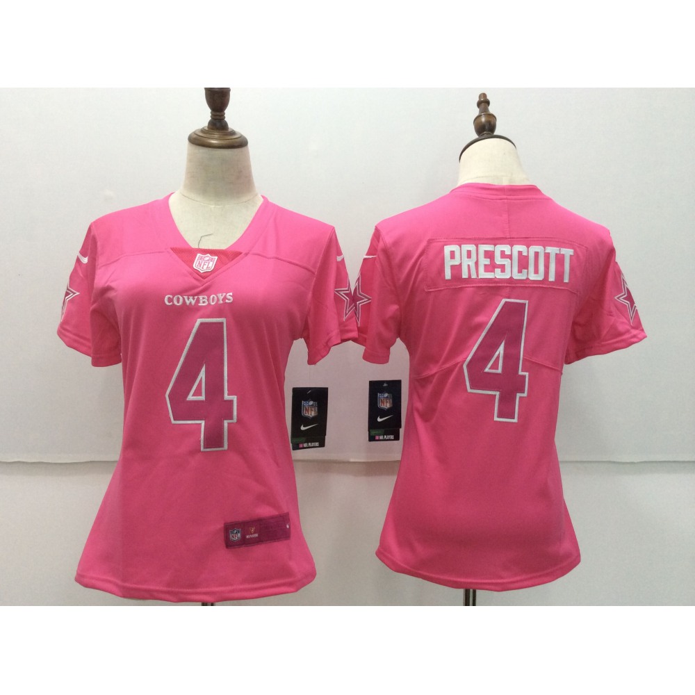 Women'sDallas Cowboys #4 Dak Prescott Pink Stitched NFL Limited Rush Fashion Jersey