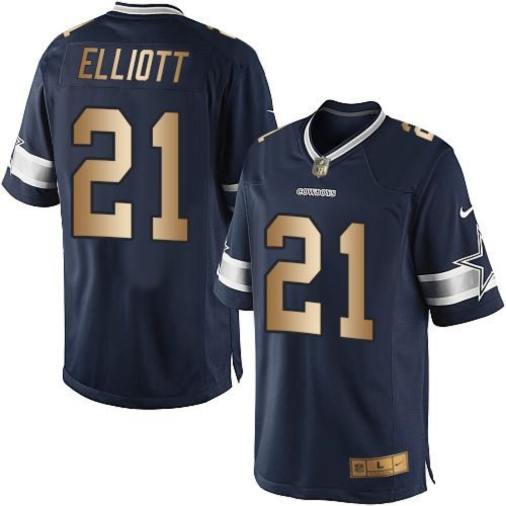 Cowboys #21 Ezekiel Elliott Navy Blue Team Color Men's Stitched NFL Limited Gold Jersey