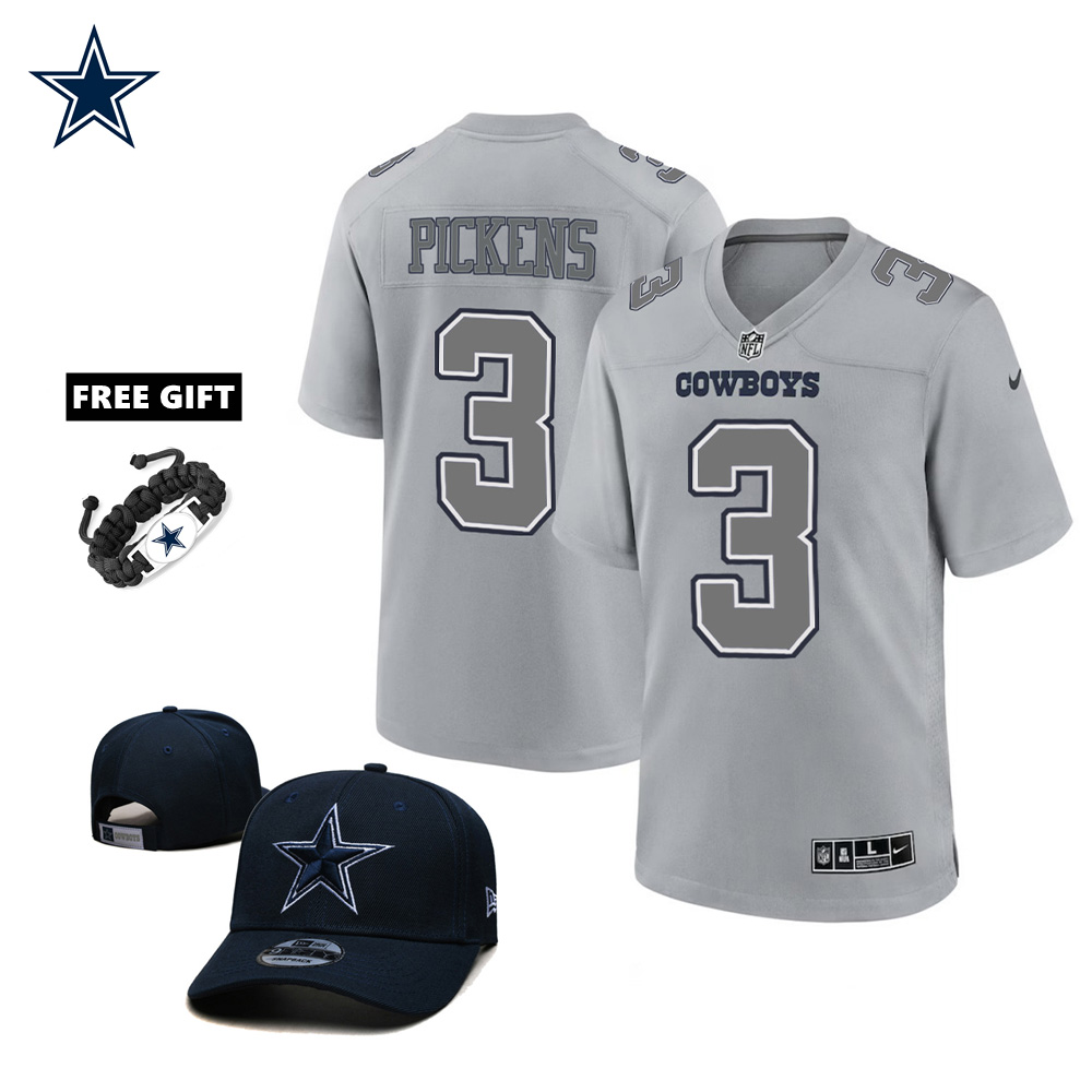 🔥Combo Sale - Dallas Cowboys George Pickens Nike Gray Atmosphere Fashion Game Jersey & New Era Navy Main 9FIFTY Adjustable Hat