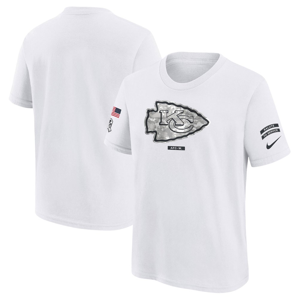 Youth Kansas City ChiefsWhite 2024 Salute To Service T-Shirt