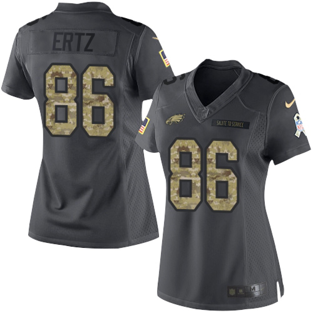 Eagles #86 Zach Ertz Black Women's Stitched NFL Limited 2016 Salute to Service Jersey
