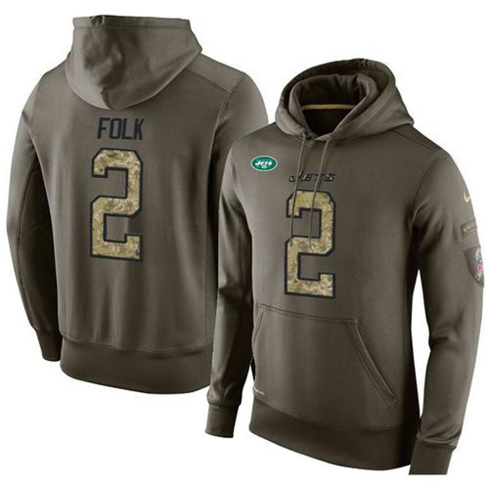 NFL Men'sNew York Jets #2 Nick Folk Stitched Green Olive Salute To Service KO Performance Hoodie
