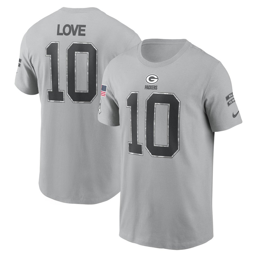 Men's Green Bay Packers #10 Jordan LoveGray 2024 Salute To Service Name & Number T-Shirt