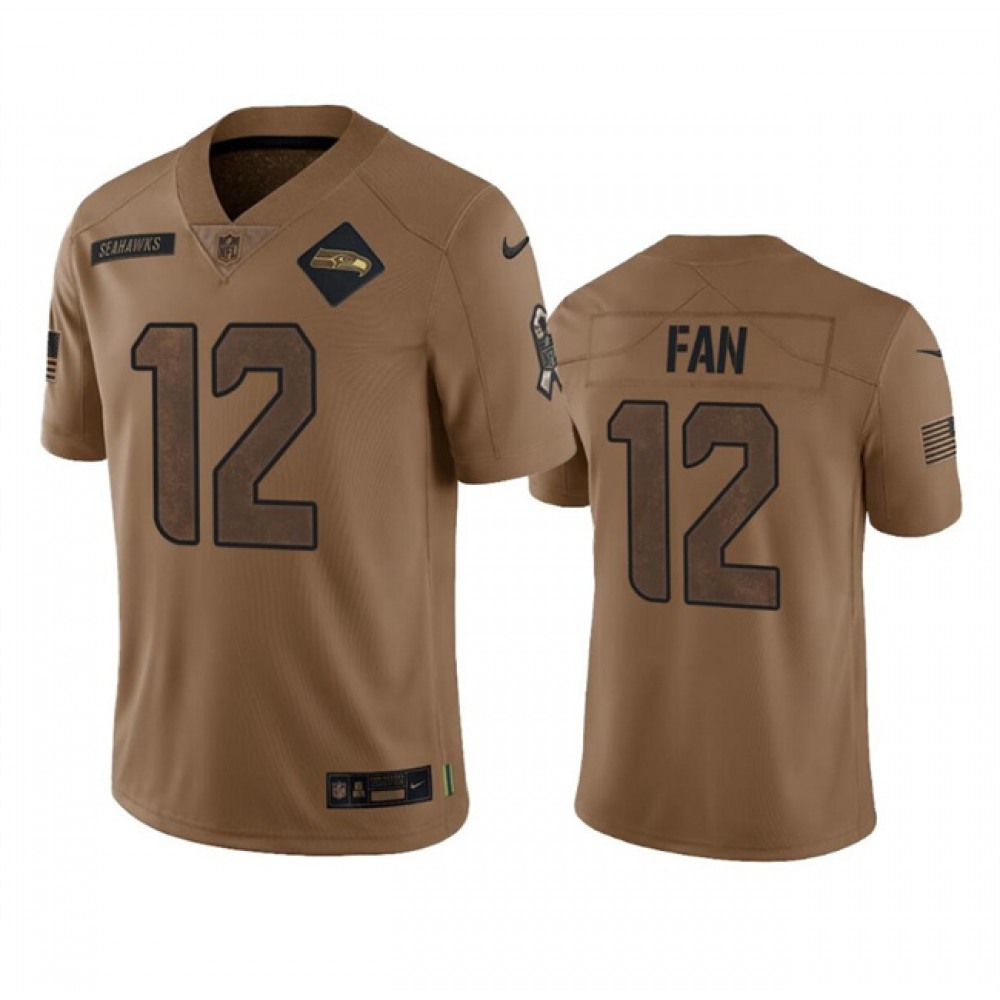 Men's Seattle Seahawks #12 Fan 2023 Brown Salute To Service Limited Stitched Football Jersey