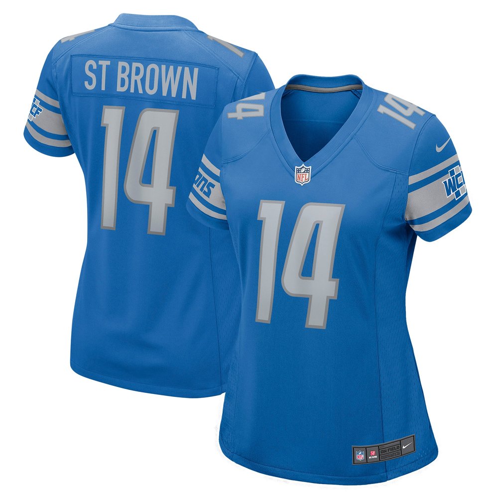 Women's Detroit Lions #14 Amon-Ra St. BrownBlue Game Player Jersey