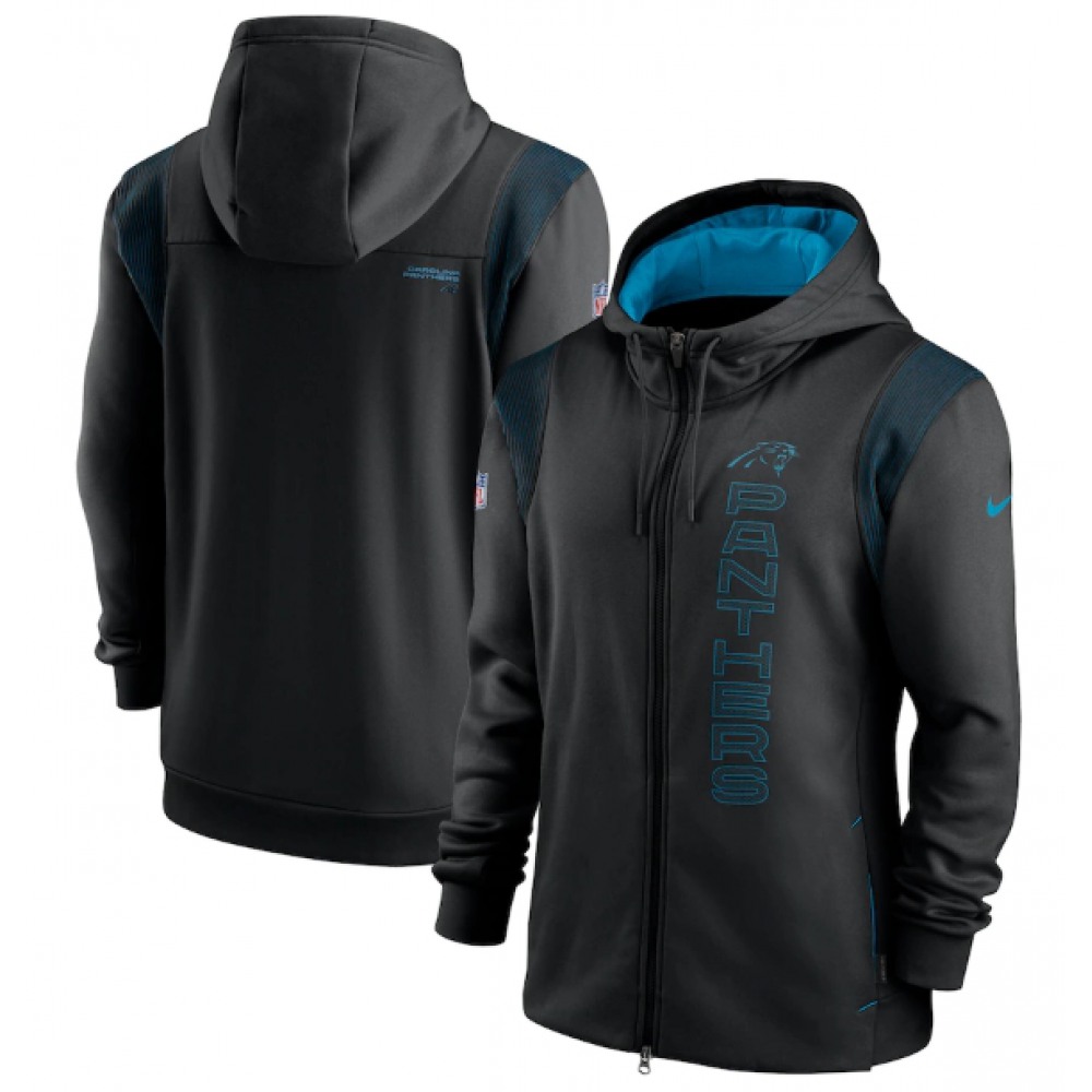 Men's Carolina Panthers 2021 Black Sideline Team Performance Full-Zip Hoodie