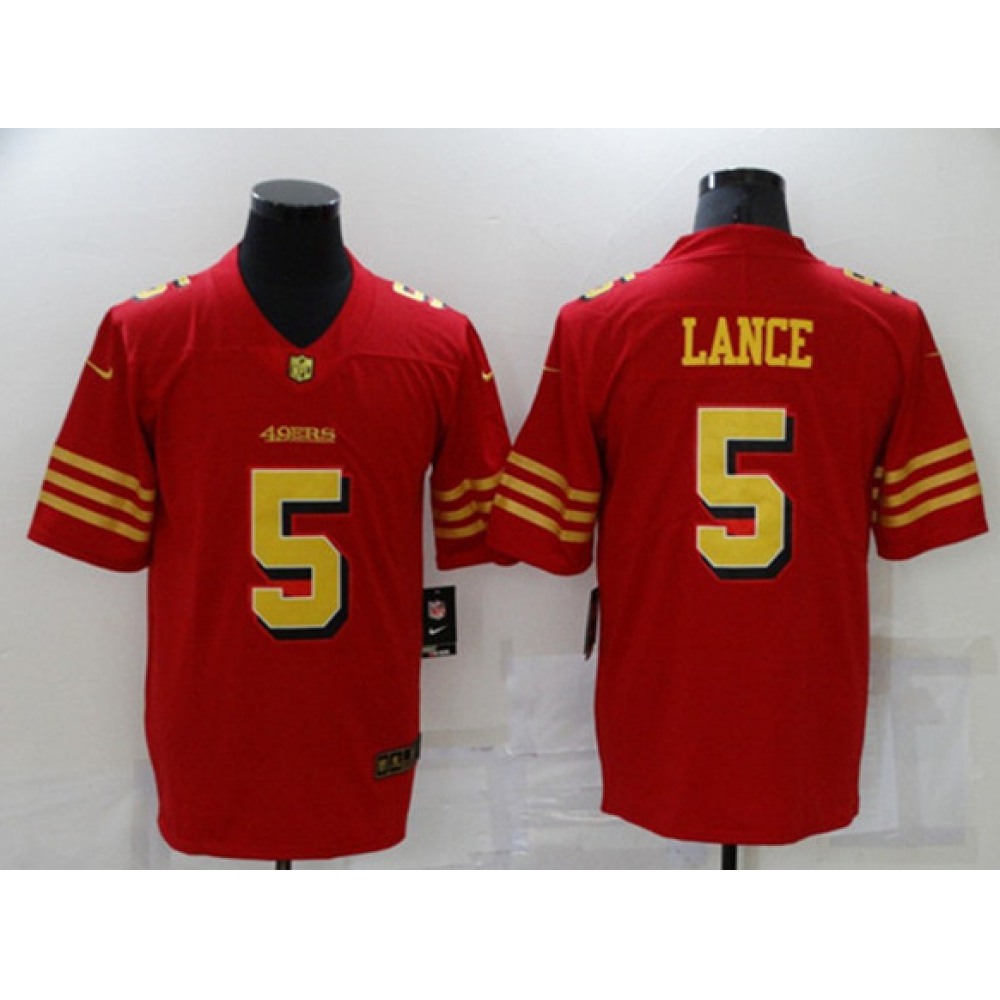 Men's San Francisco 49ers #5 Trey Lance Red Gold Vapor Untouchable Limited Stitched Jersey