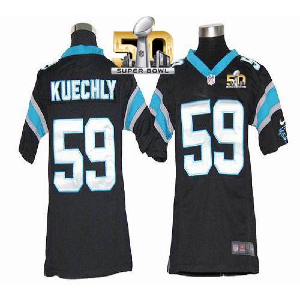 Panthers #59 Luke Kuechly Black Team Color Super Bowl 50 Youth Stitched NFL Elite Jersey