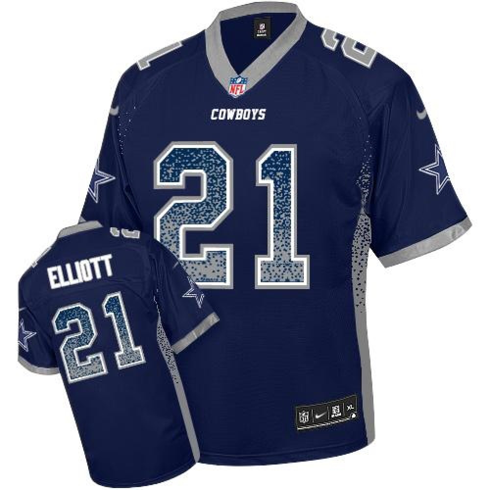 Cowboys #21 Ezekiel Elliott Navy Blue Team Color Youth Stitched NFL Elite Drift Fashion Jersey