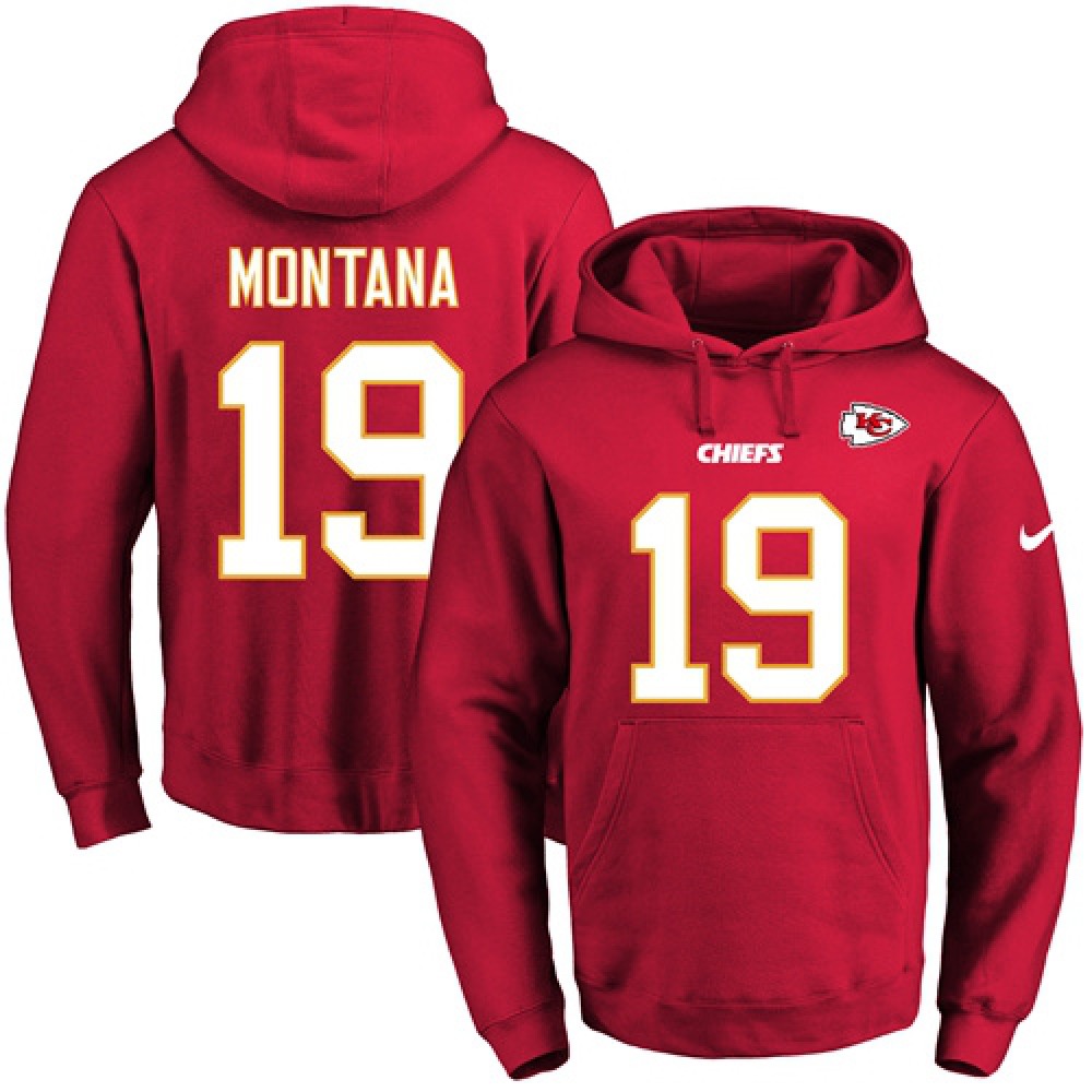 Chiefs #19 Joe Montana Red Name & Number Pullover NFL Hoodie