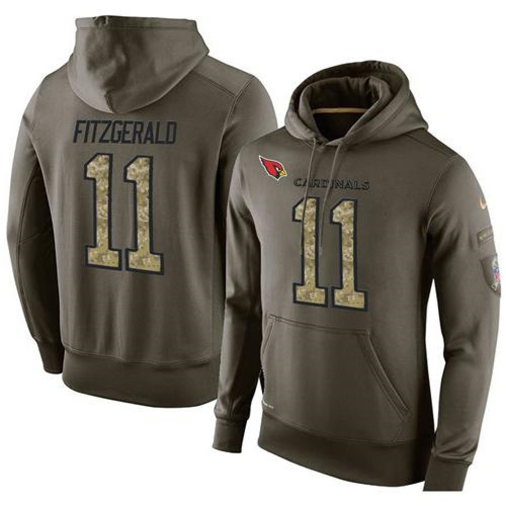 NFL Men'sArizona Cardinals #11 Larry Fitzgerald Stitched Green Olive Salute To Service KO Performance Hoodie